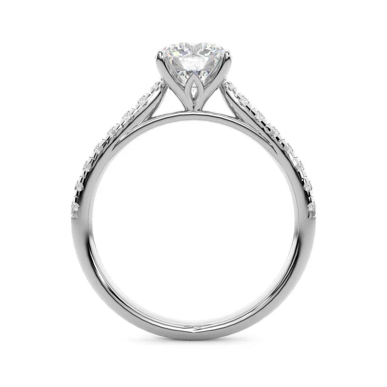 Lotus Head Round Diamond Engagement Ring