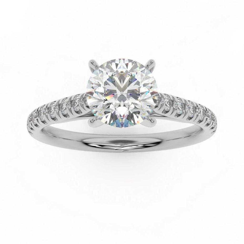 Lotus Head Round Diamond Engagement Ring