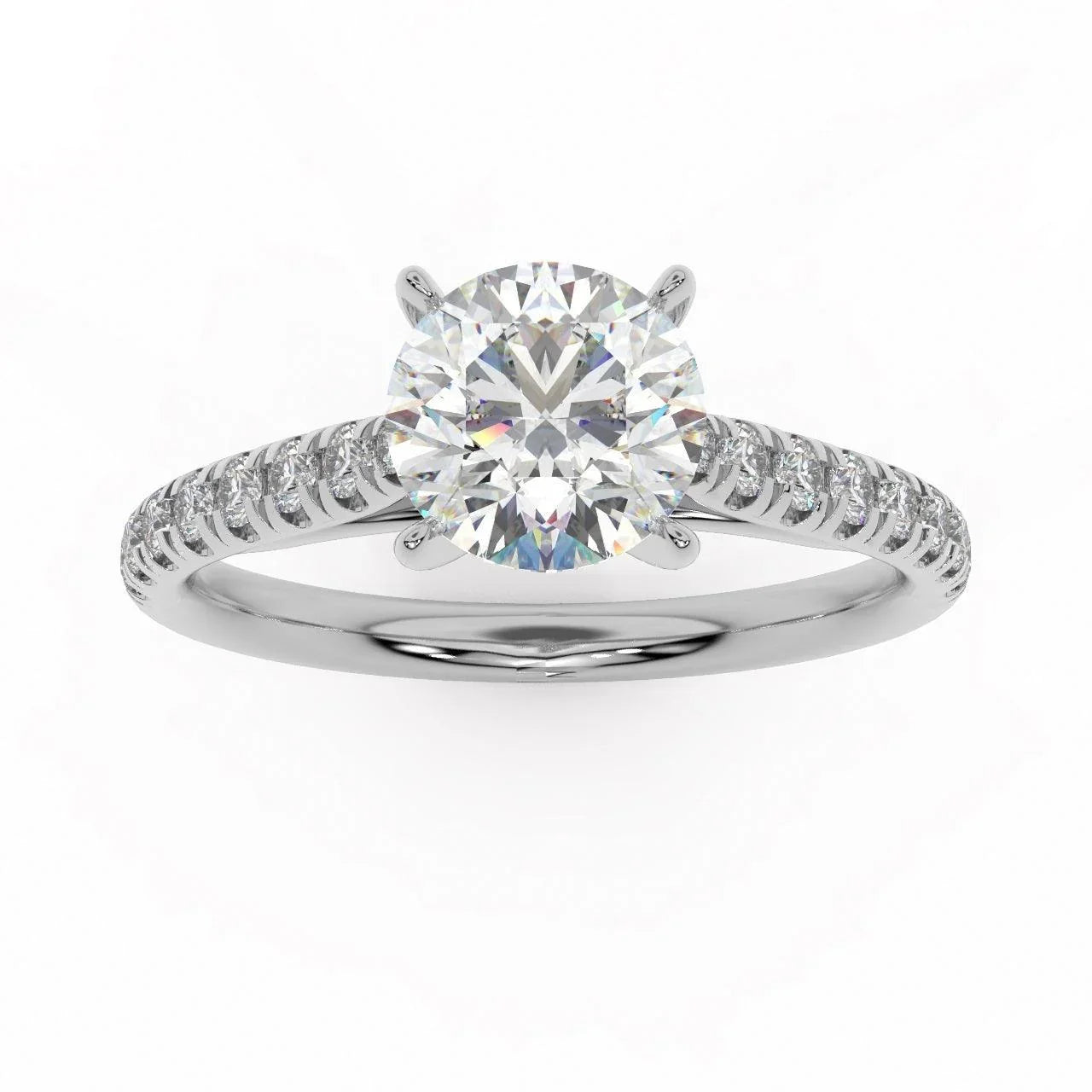Lotus Head Round Diamond Engagement Ring