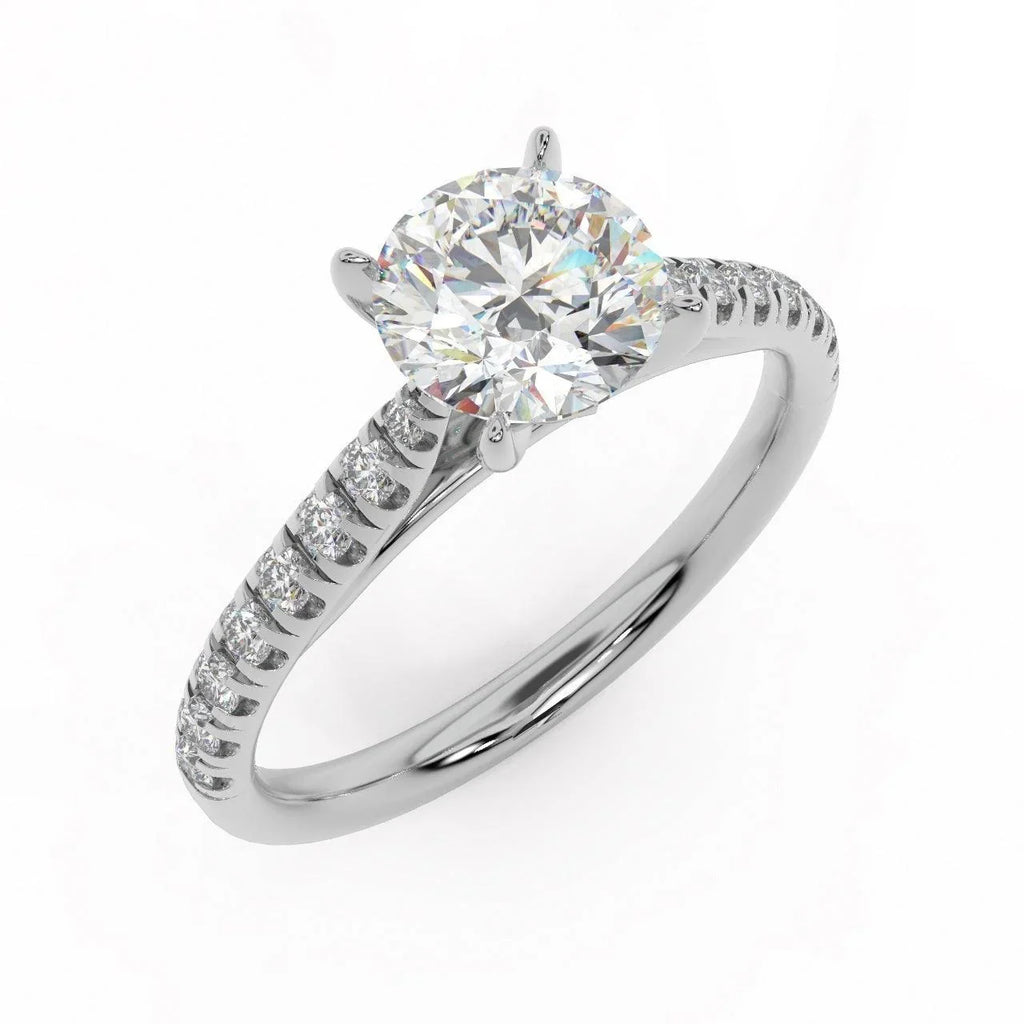 Lotus Head Round Diamond Engagement Ring