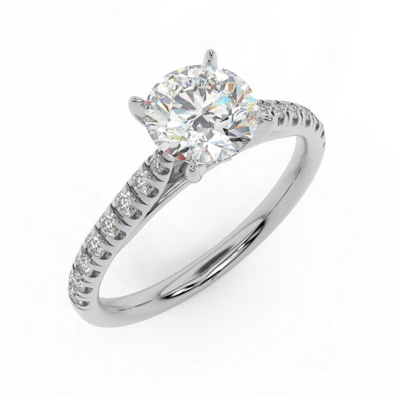Lotus Head Round Diamond Engagement Ring