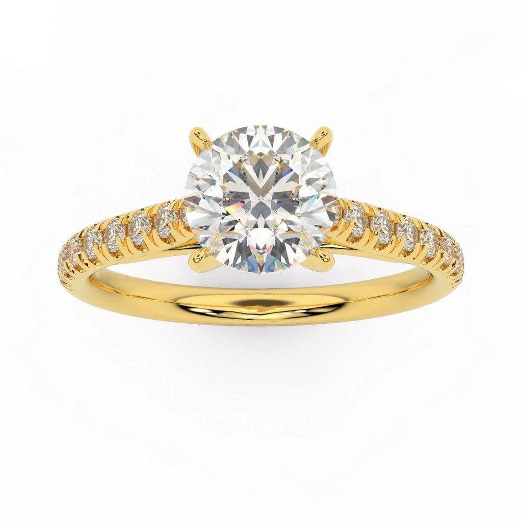 Lotus Head Round Diamond Engagement Ring