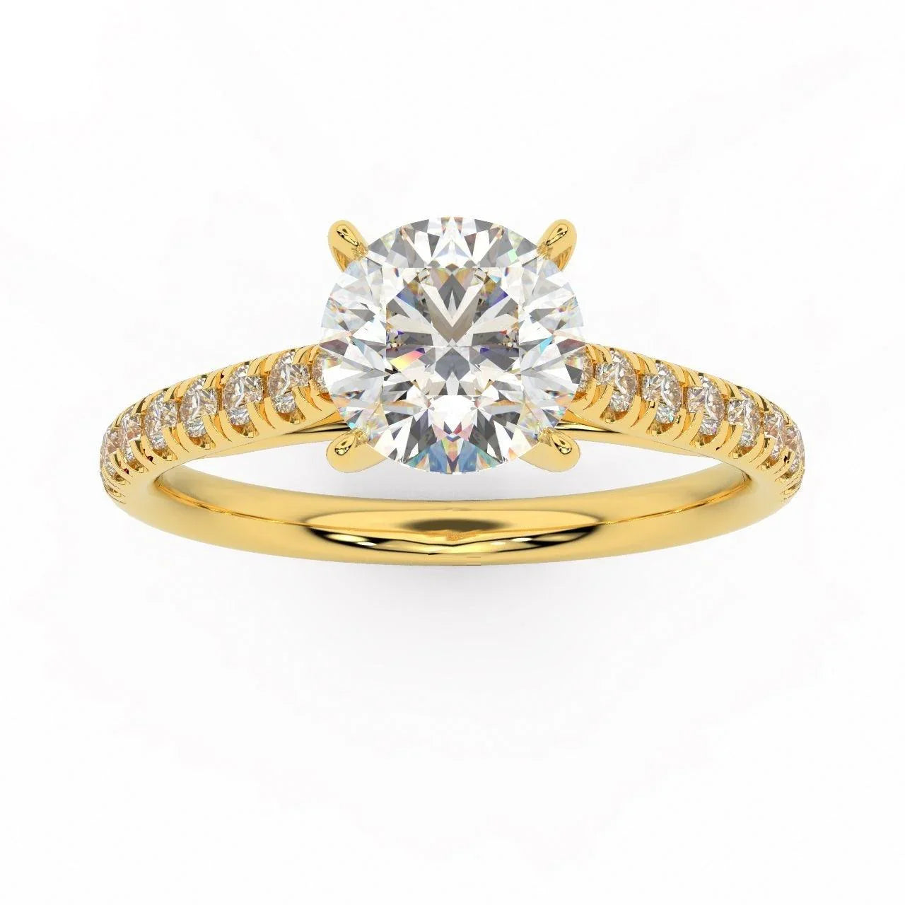 Lotus Head Round Diamond Engagement Ring