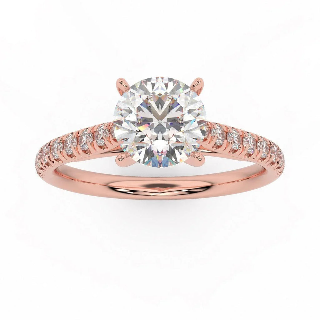 Lotus Head Round Diamond Engagement Ring