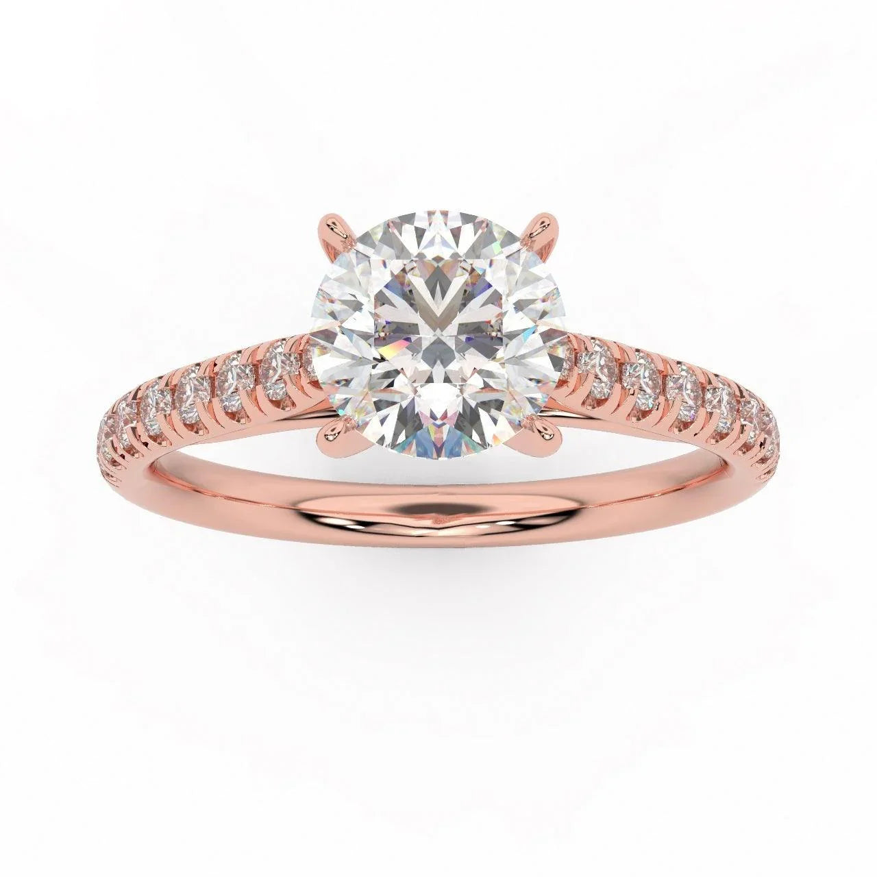 Lotus Head Round Diamond Engagement Ring