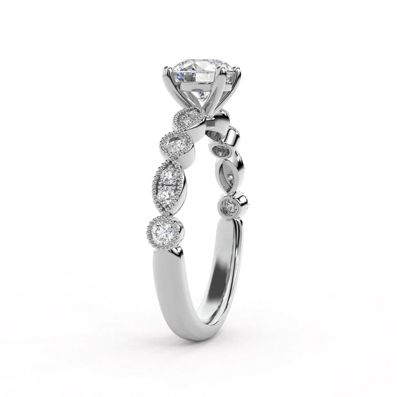 Antique Bezel And Pave Set Diamond Engagement Ring - Miligrain on Edges