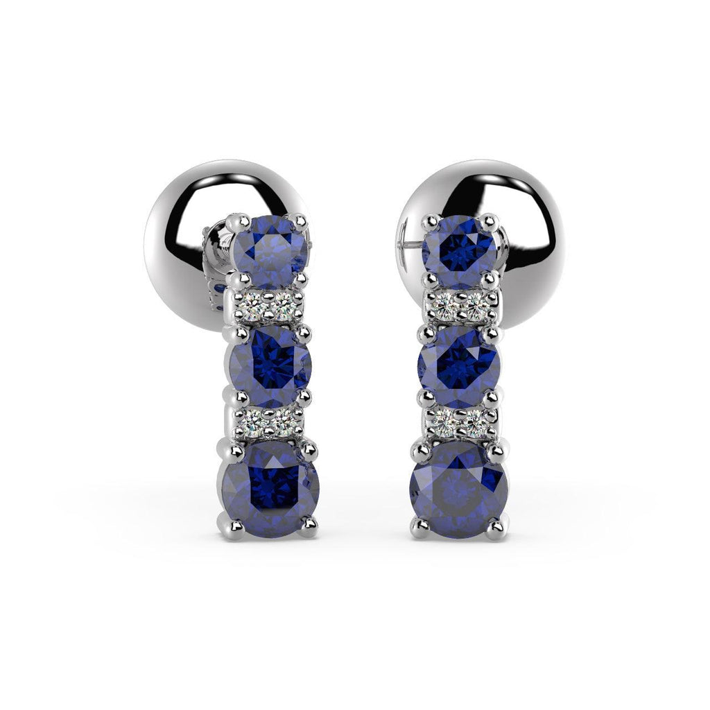 100% Natural 0.50 Carat Sapphire & Diamond Tower Earrings, White & Yellow Gold