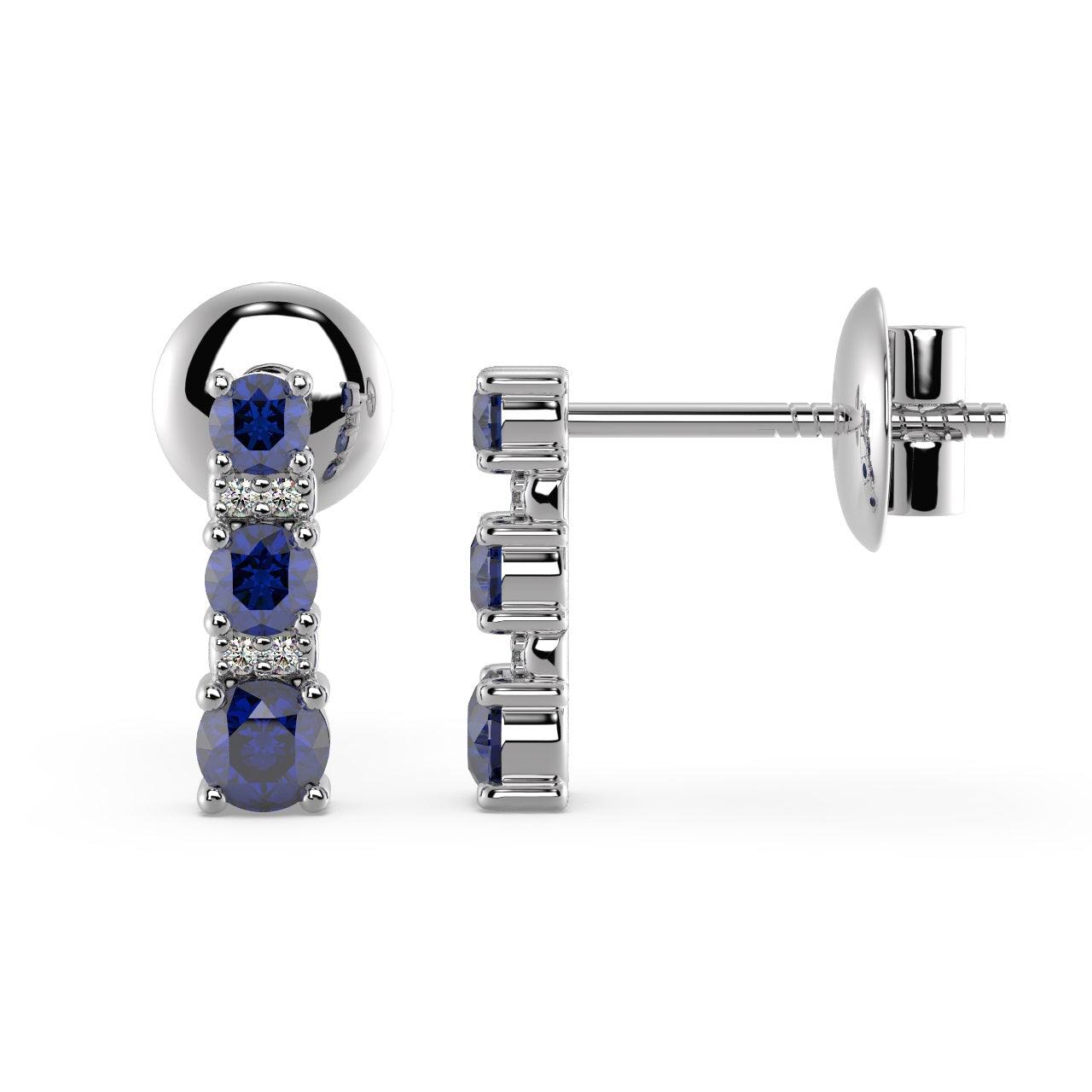 100% Natural 0.50 Carat Sapphire & Diamond Tower Earrings, White & Yellow Gold