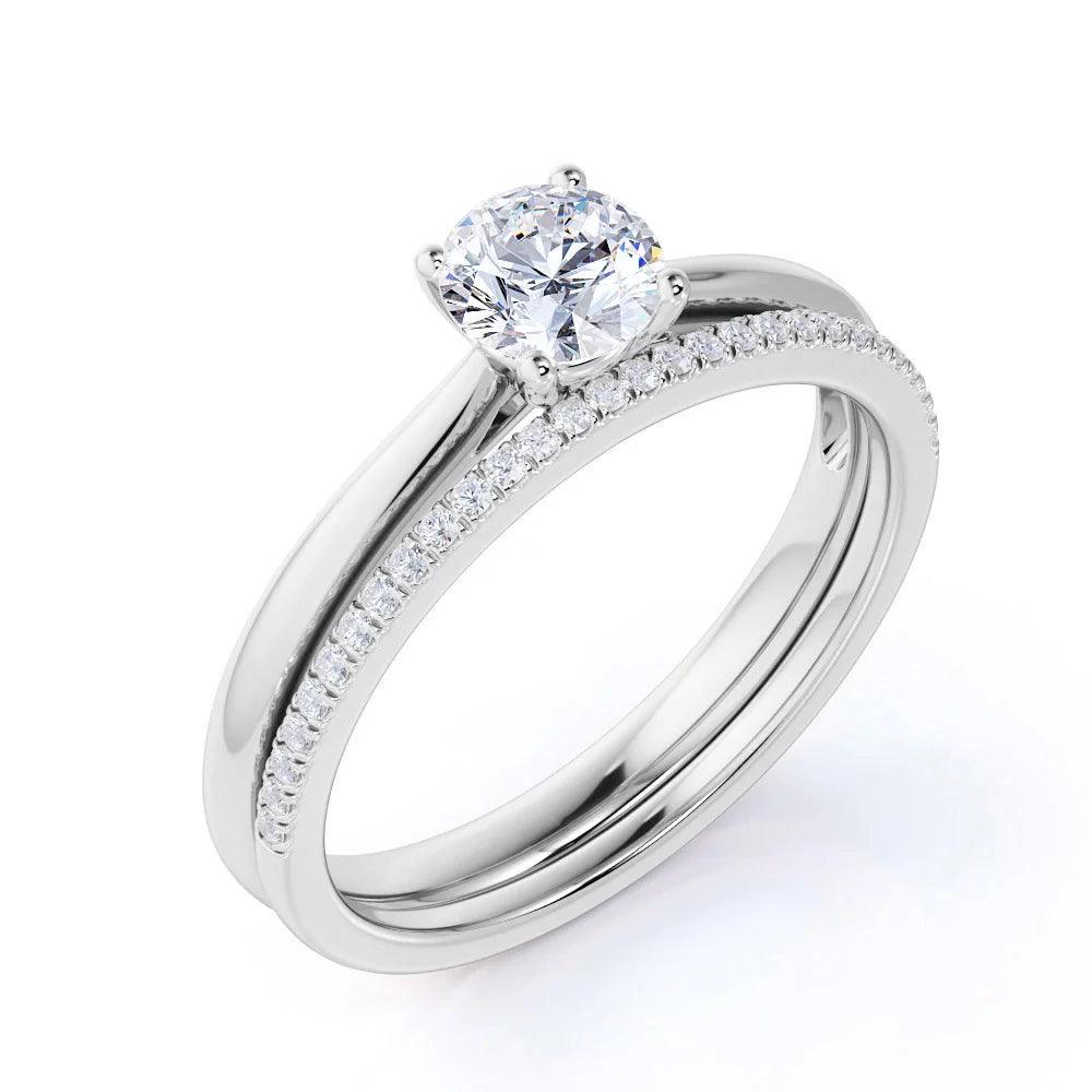 Lab Grown Diamond Bridal Set Engagement Ring for Womens - 1.00 Carat E/VS