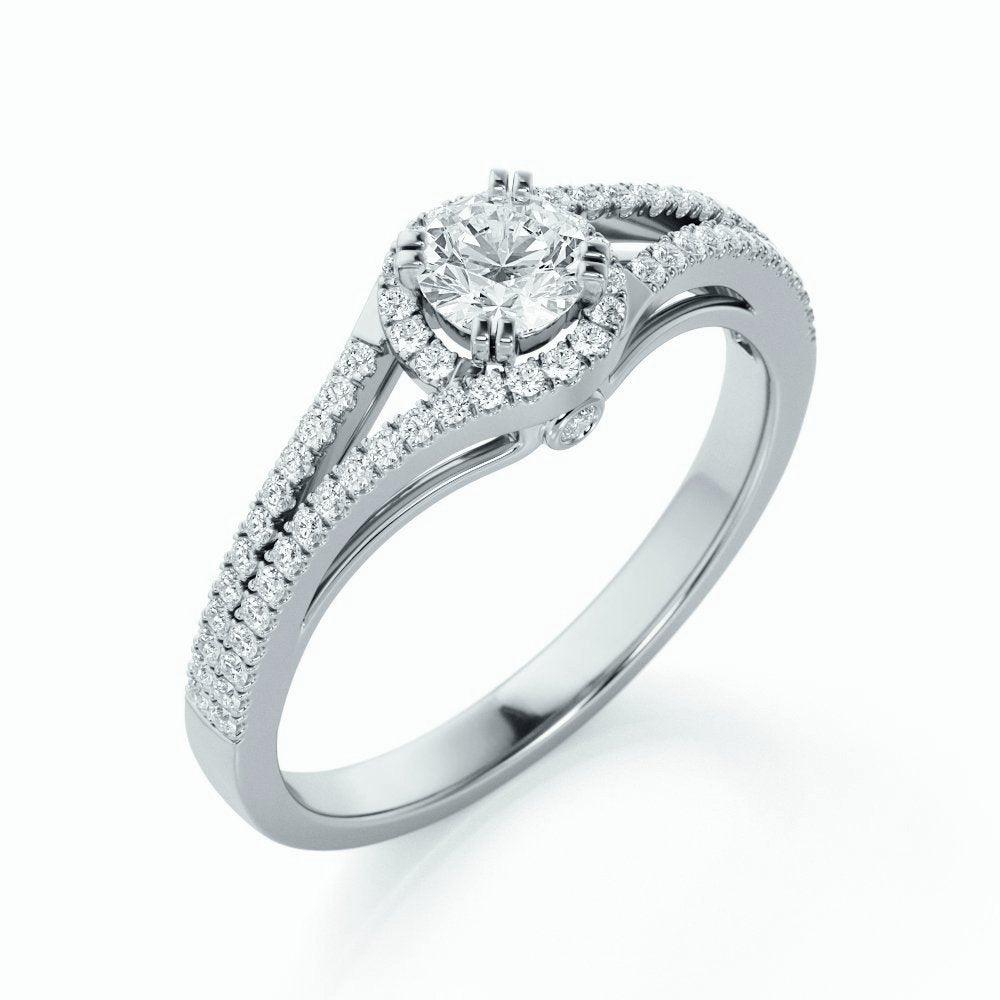 Lab Grown Diamond Split Shank Halo Engagement Ring for Womens - 1.00 Carat D/VS