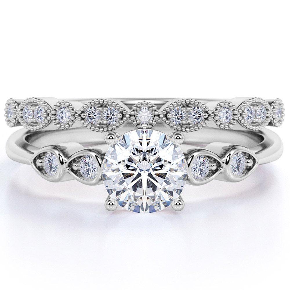 Lab Grown Diamond Bridal Set Engagement Ring for Womens - 1.00 Carat