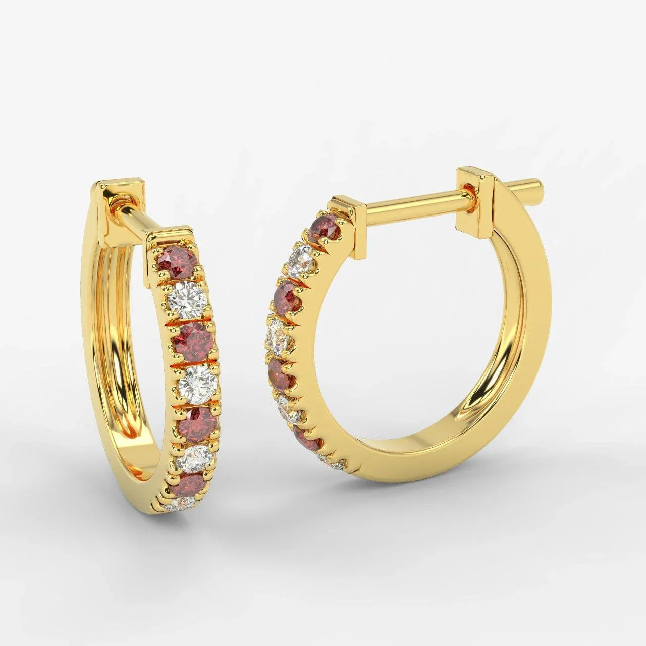Natural Diamond Cut Ruby & Diamond Hoop Earrings in Yellow Gold - Amada Diamonds