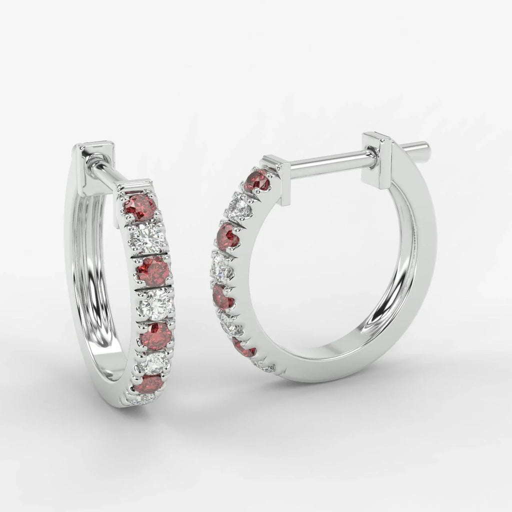 Natural Diamond Cut Ruby & Diamond Hoop Earrings in Yellow Gold - Amada Diamonds