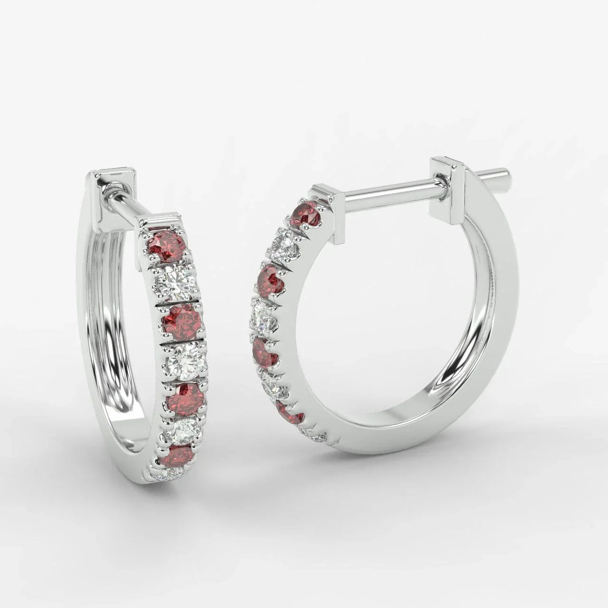 Natural Diamond Cut Ruby & Diamond Hoop Earrings in Yellow Gold
