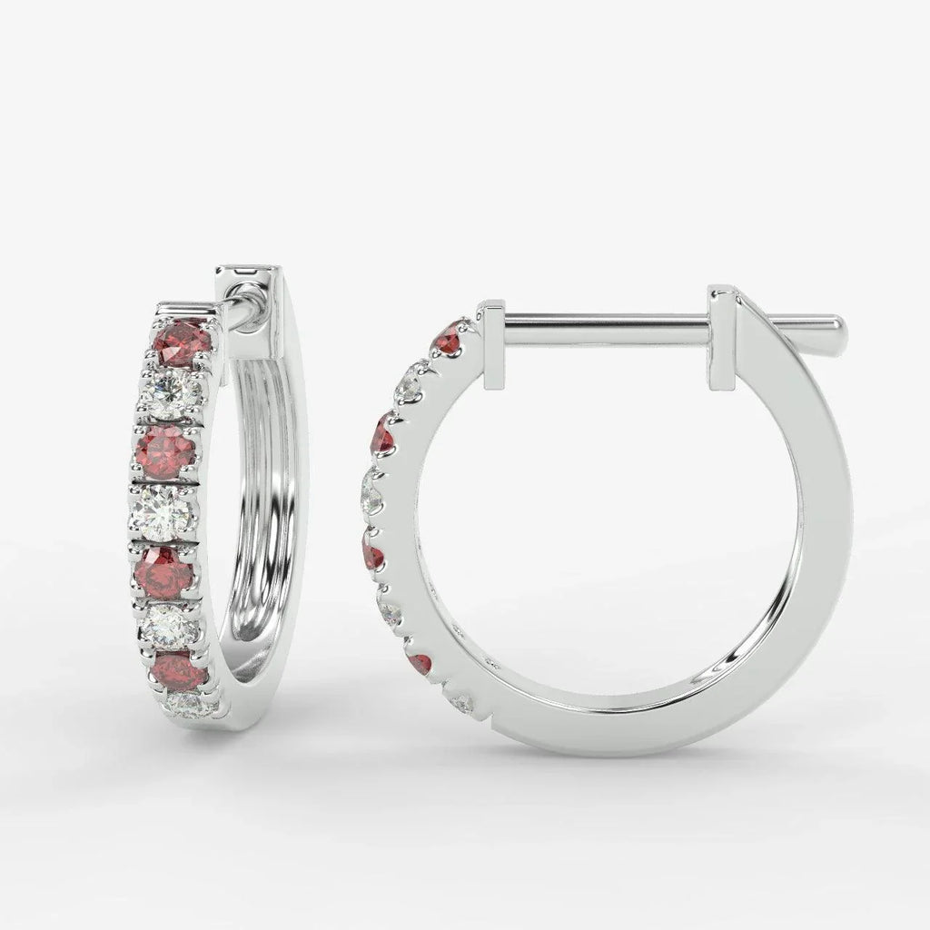 Natural Diamond Cut Ruby & Diamond Hoop Earrings in Yellow Gold - Amada Diamonds