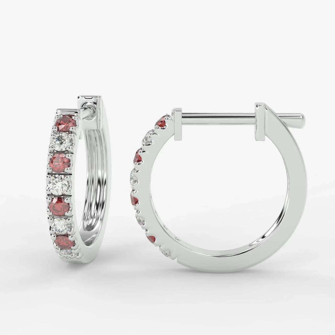 Natural Diamond Cut Ruby & Diamond Hoop Earrings in Yellow Gold - Amada Diamonds