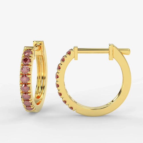 0.50Ct Diamond Cut Ruby Hoop Earring Heavy Gold - Amada Diamonds
