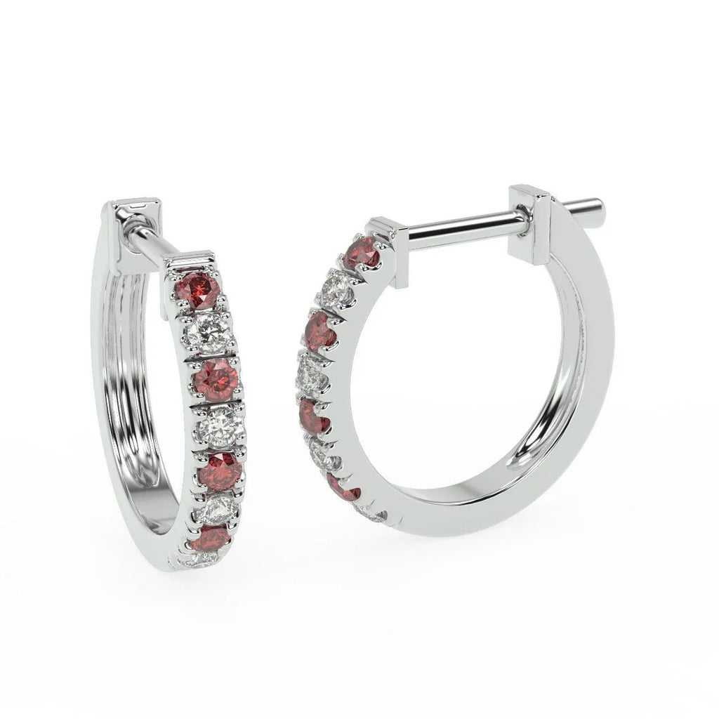 Natural Diamond Cut Ruby & Diamond Hoop Earrings in Yellow Gold - Amada Diamonds