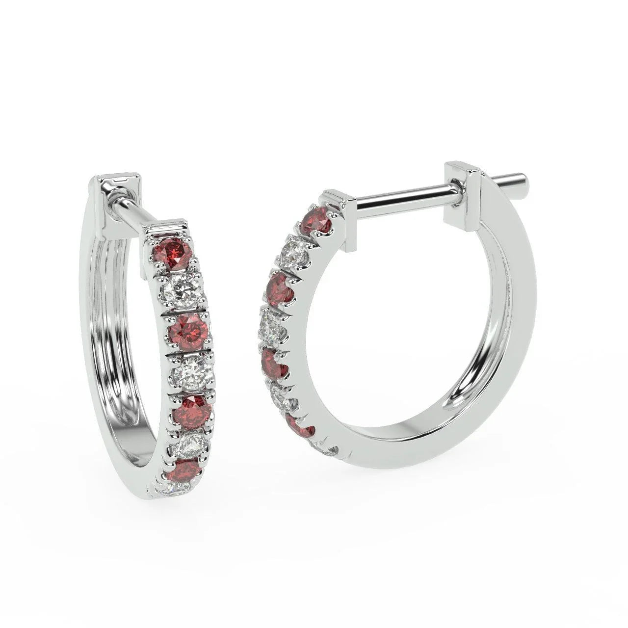 Natural Diamond Cut Ruby & Diamond Hoop Earrings in Yellow Gold - Amada Diamonds